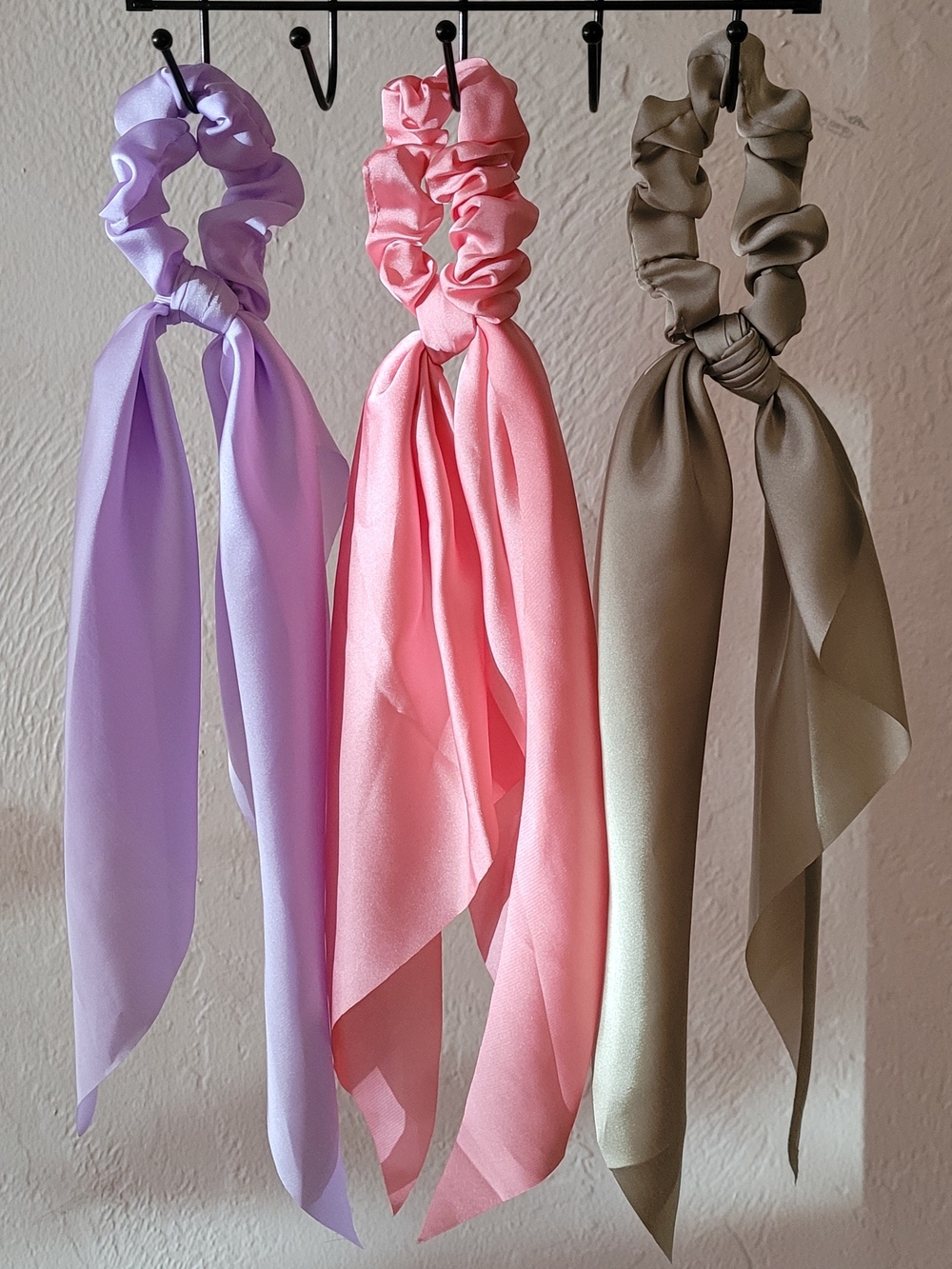 Silky Scrunchie Scarf Hair Tie - Lavender, Pink & Olive